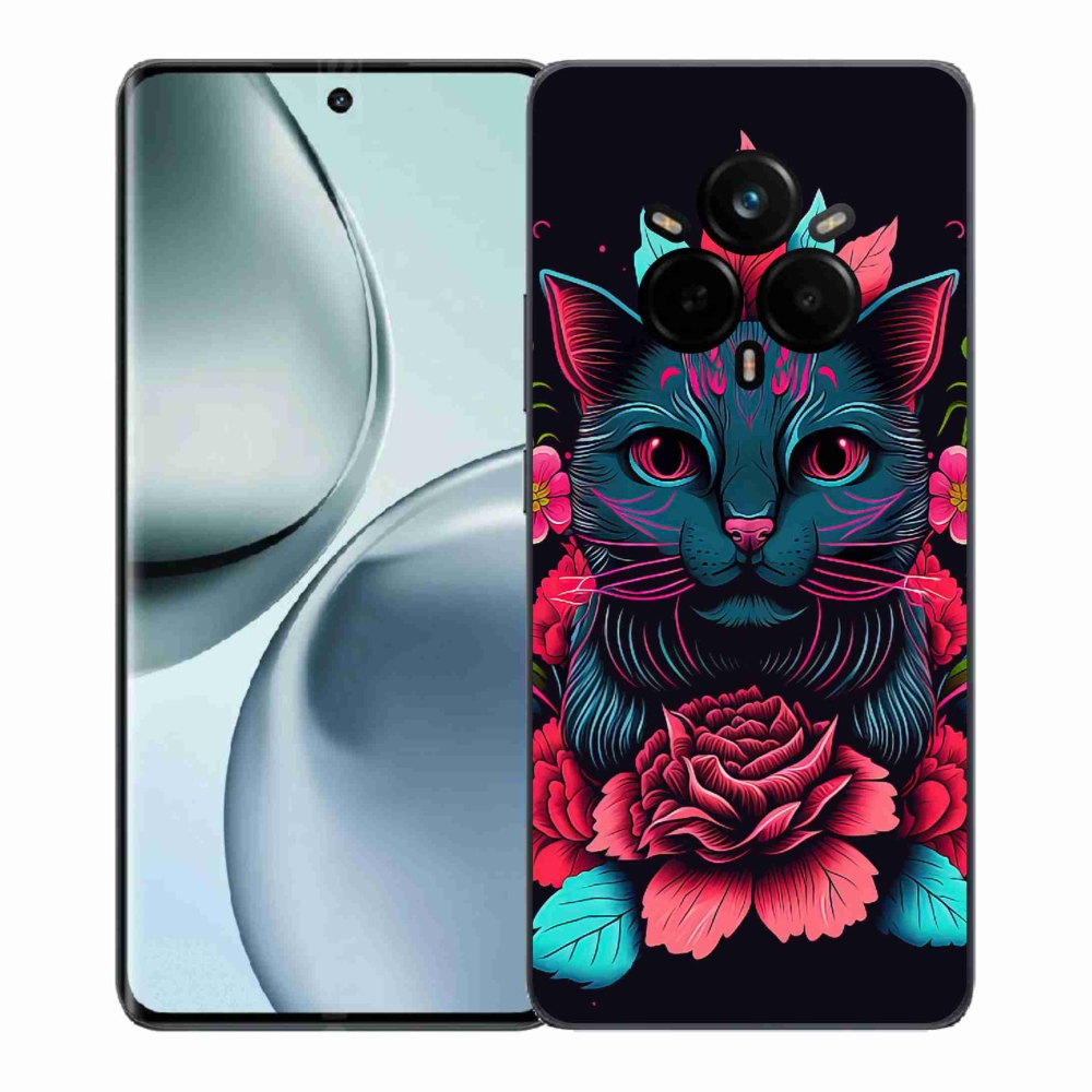 Gélový kryt mmCase na Realme 14 Pro+ 5G - kvety a mačka