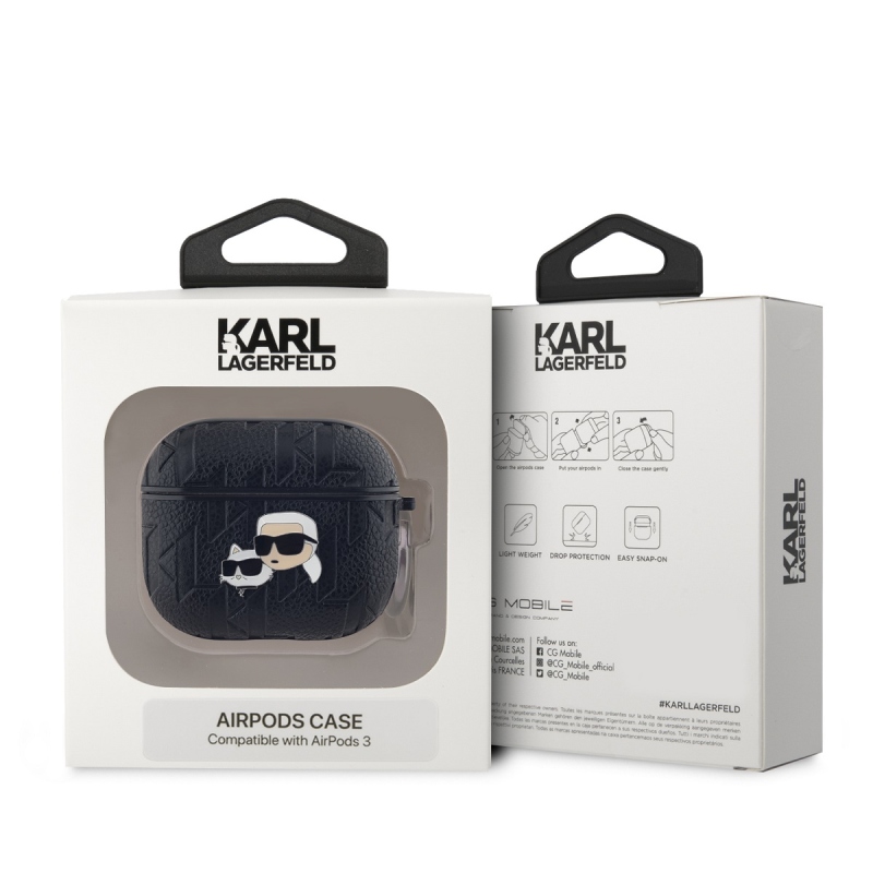 Karl Lagerfeld PU Embossed Karl and Choupette Heads Puzdro pre AirPods 3 Black