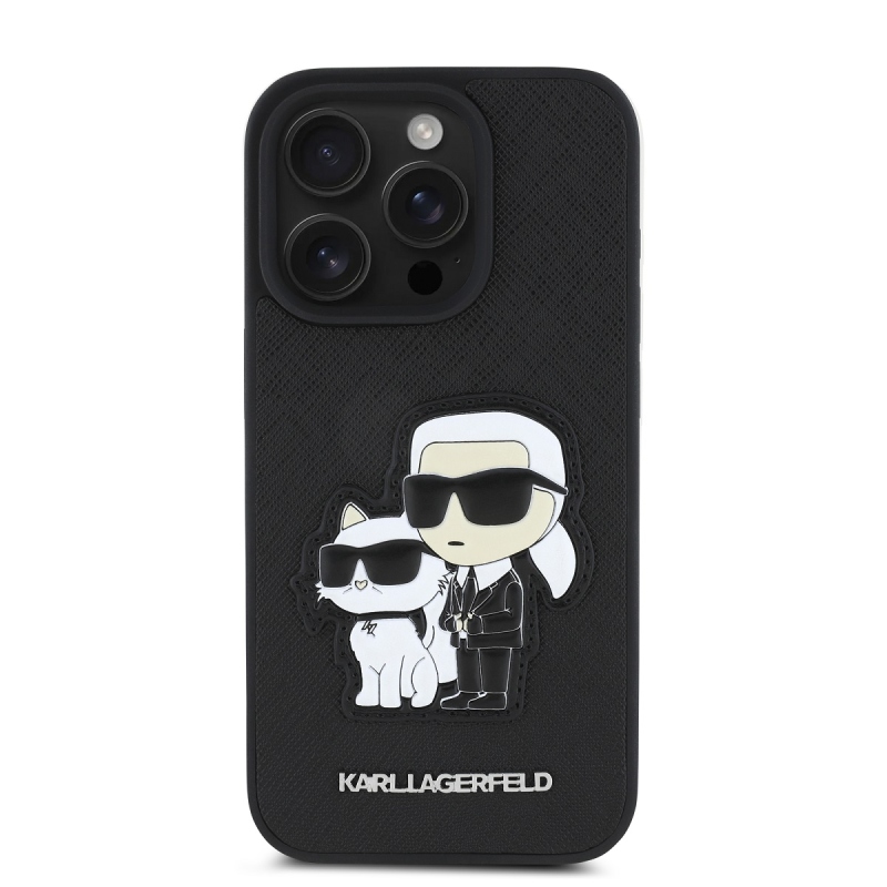 Karl Lagerfeld PU Saffiano Karl and Choupette Zadný Kryt pre iPhone 15 Pro Black