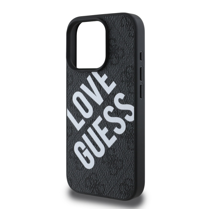 Guess PU Leather 4G Big Love Logo MagSafe Zadný Kryt pre iPhone 16 Pro Black