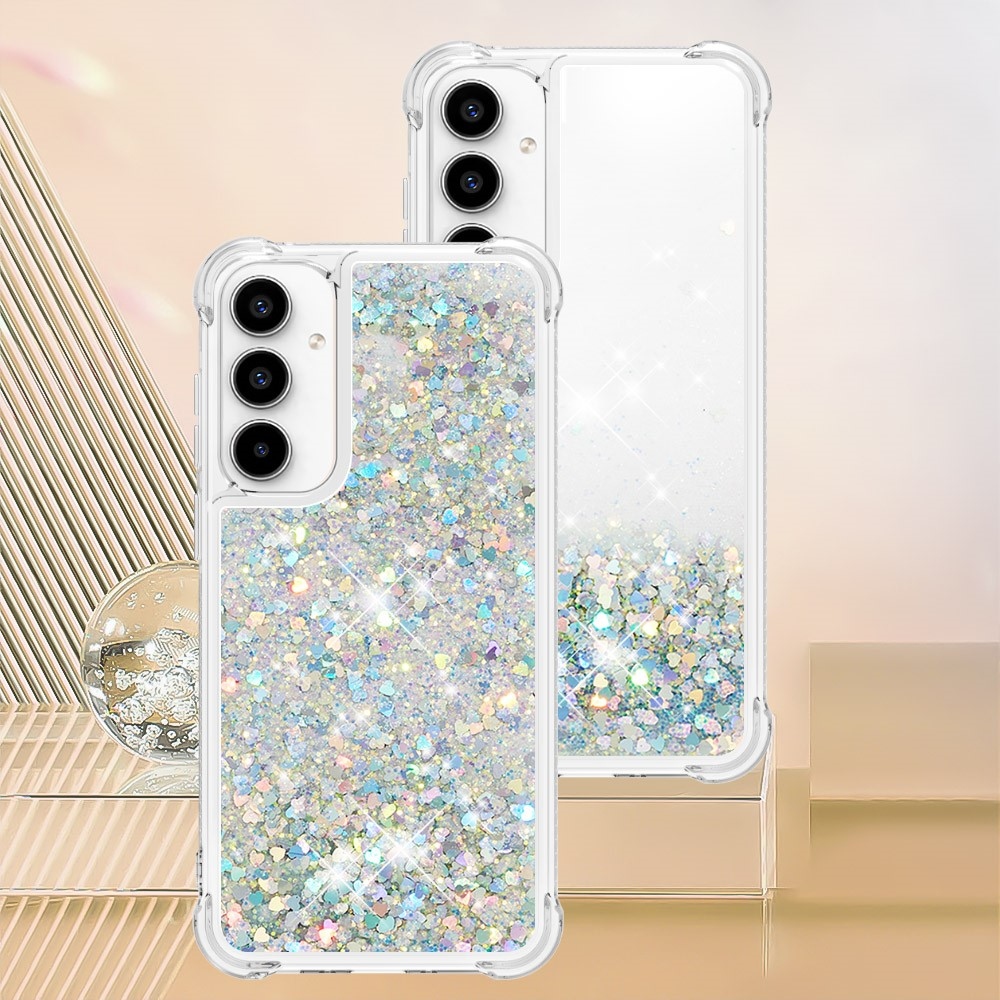 Glitter presýpací gélový obal na mobil Samsung Galaxy A36 5G - strieborný/srdiečka