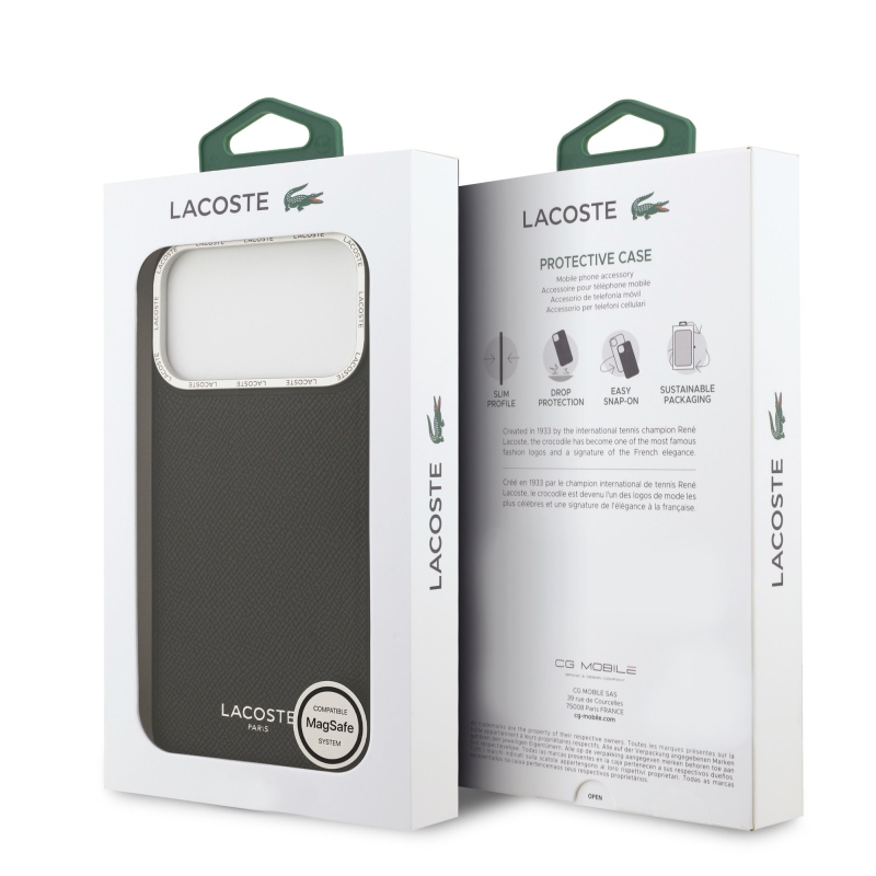 Lacoste PU kožený zadný kryt Champs Elysees MagSafe pre iPhone 17 Pro Max Black