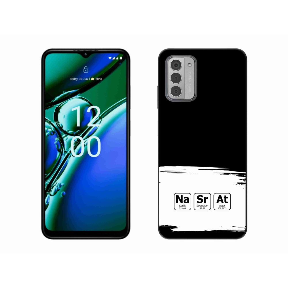 Gélový kryt mmCase na Nokia G42 - chemické prvky bieločierne pozadie