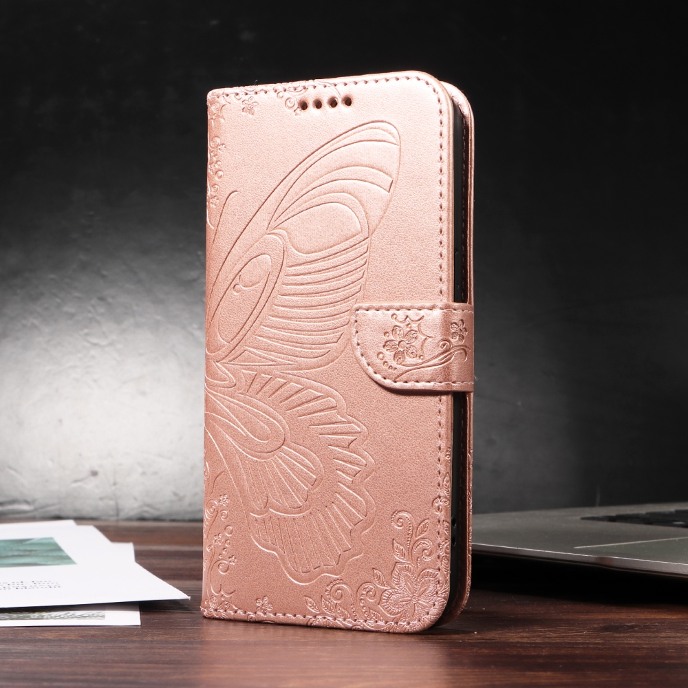Floral Butterfly knižkové púzdro na iPhone 17 - ružovozlaté