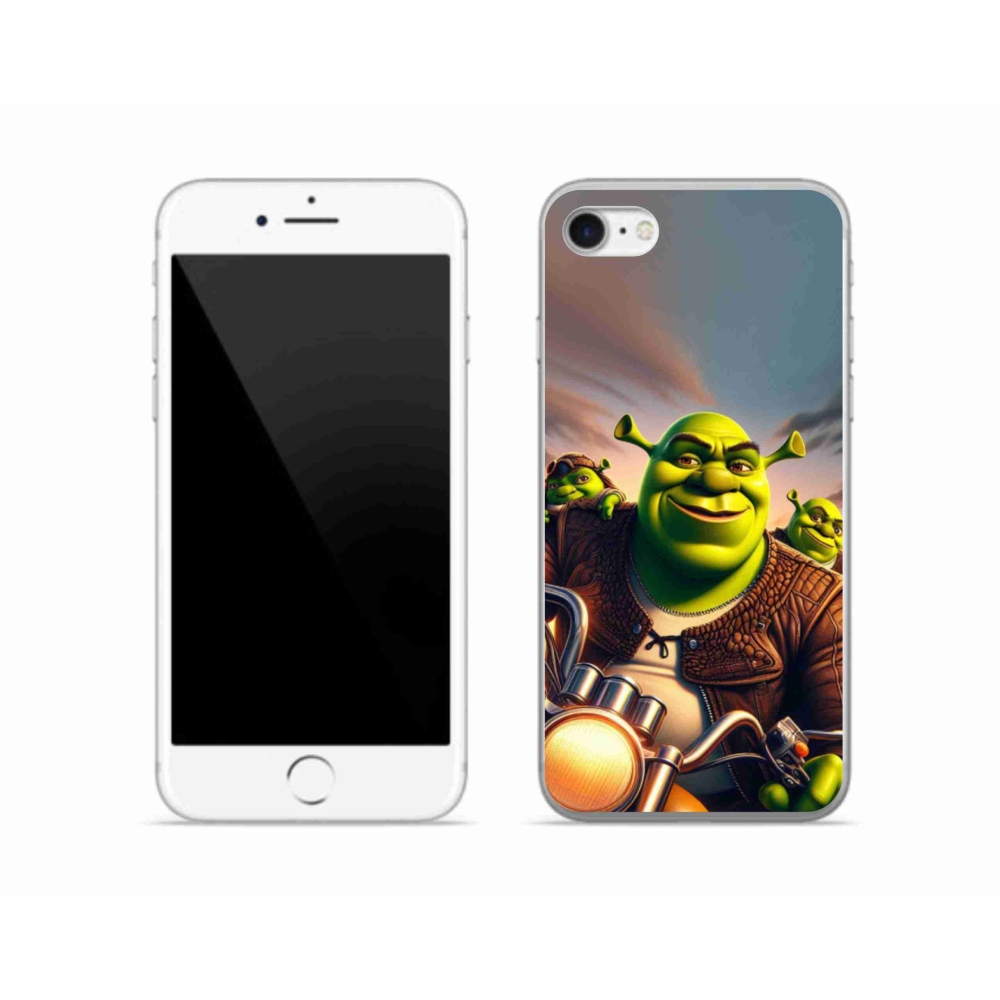 Gélový kryt mmCase na iPhone SE (2020) - shrek na motorke