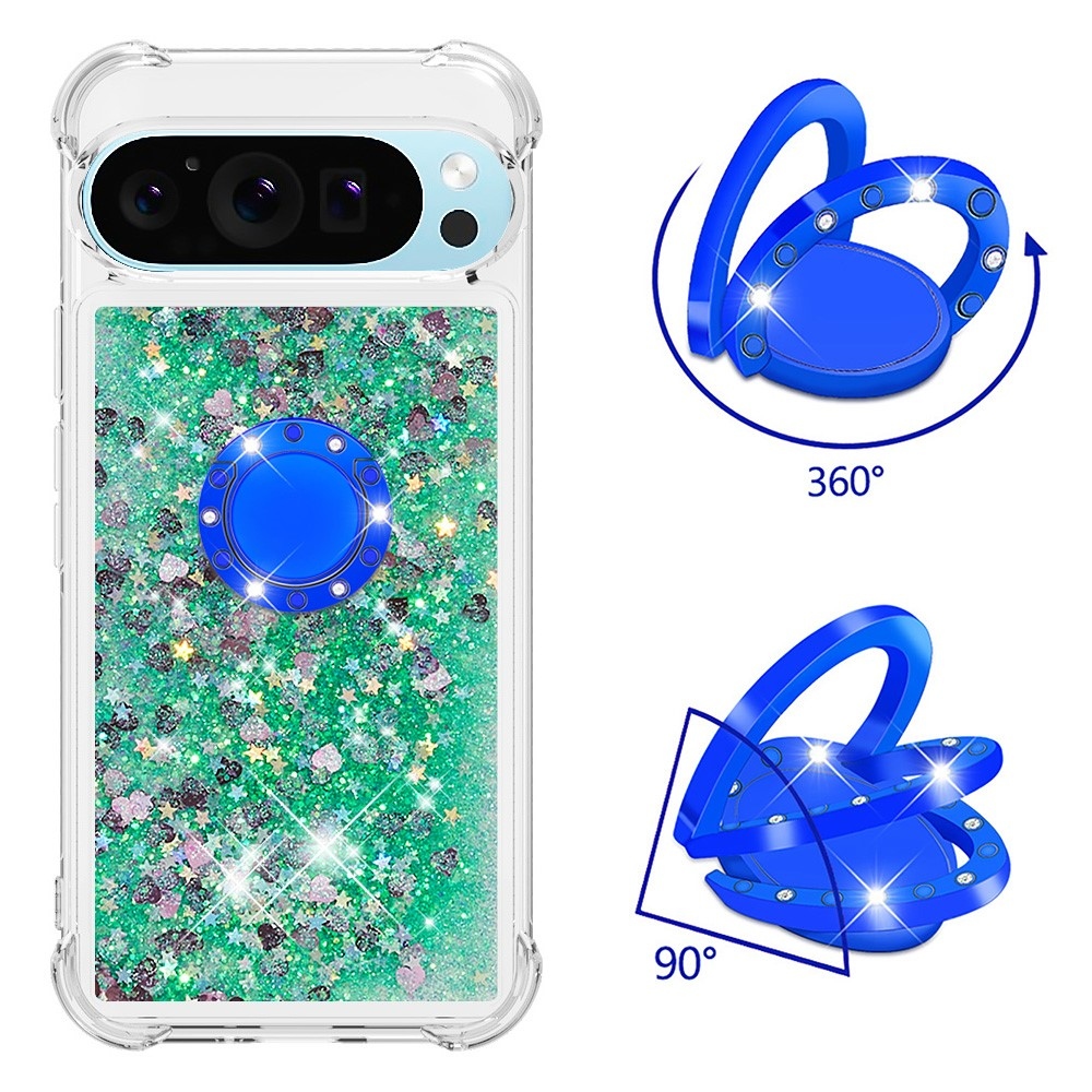 Glitt presýpací gélový obal s krúžkom na prst na Google Pixel 10 - zelený/srdiečka