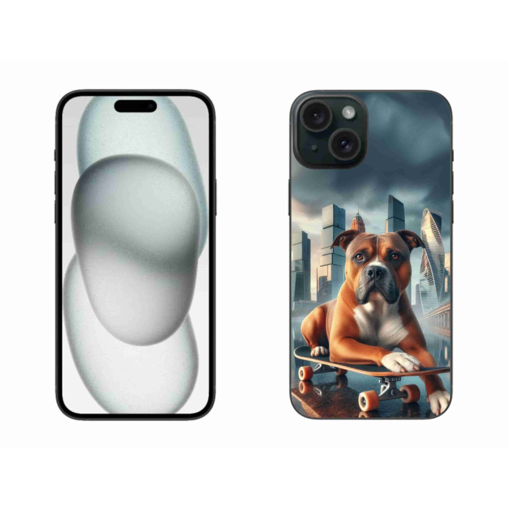 Gélový kryt mmCase na iPhone 15 Plus - pes na skateboarde