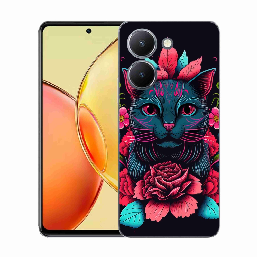 Gélový kryt mmCase na Vivo Y36 - kvety a mačka