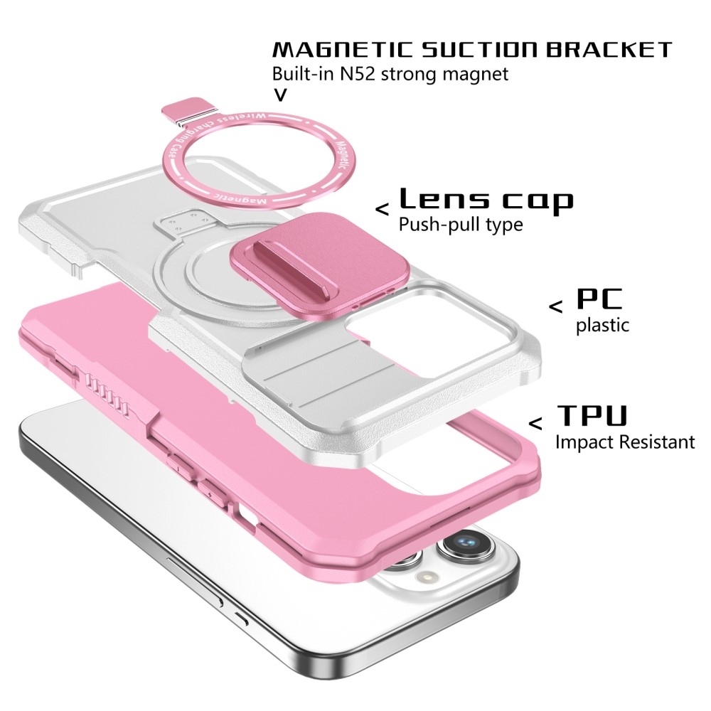 Military odolný kryt s MagSafe na iPhone 14 Pro Max - ružový/biely