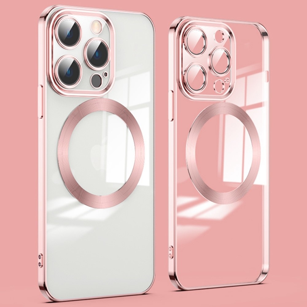 Clear obal s ochranou fotoaparátu a podporou MagSafe na iPhone 14 Pro - ružovozlatý