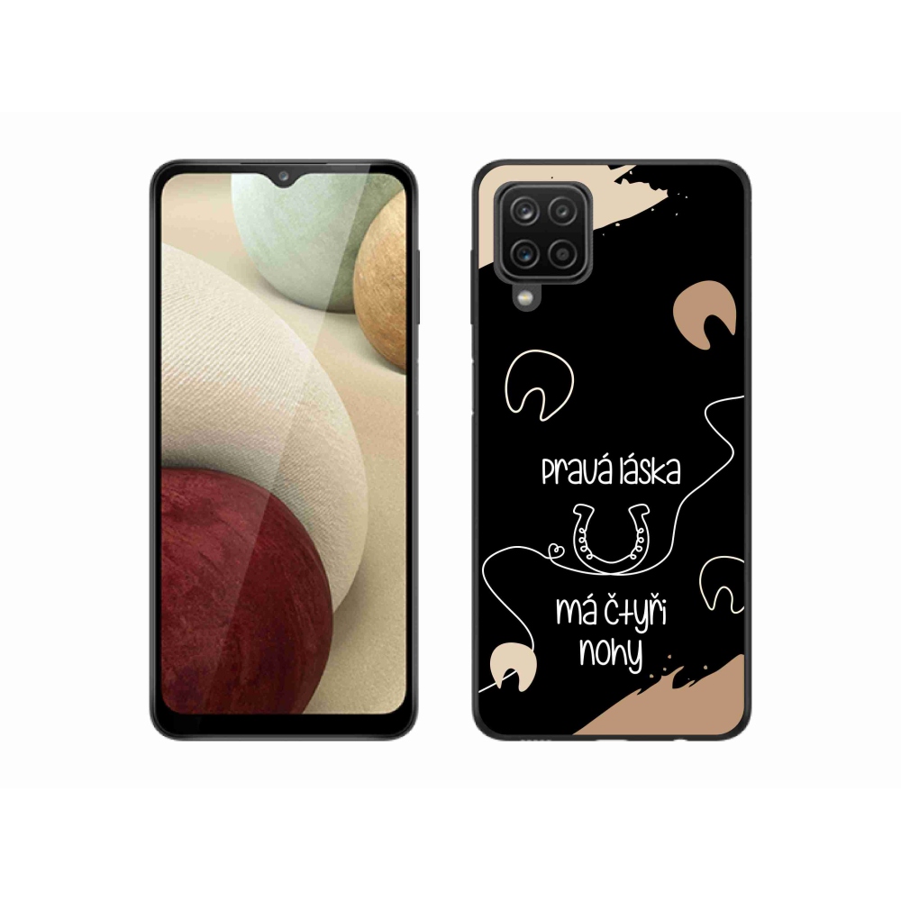 Gélový kryt mmCase na Samsung Galaxy A12 - konský motív čierne pozadie