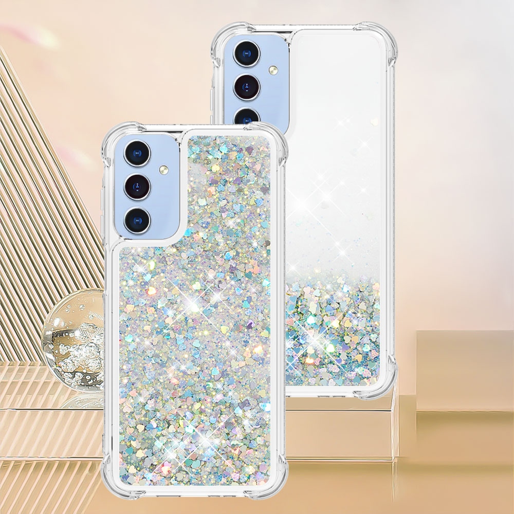Glitter presýpacie gélový obal na Samsung Galaxy A17 5G - strieborný/srdiečka