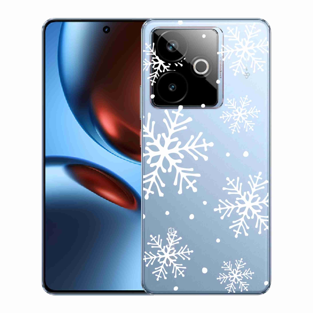 Gélový kryt mmCase na Realme GT 7 5G/GT 7T 5G - biele vločky na priehľadnom pozadí