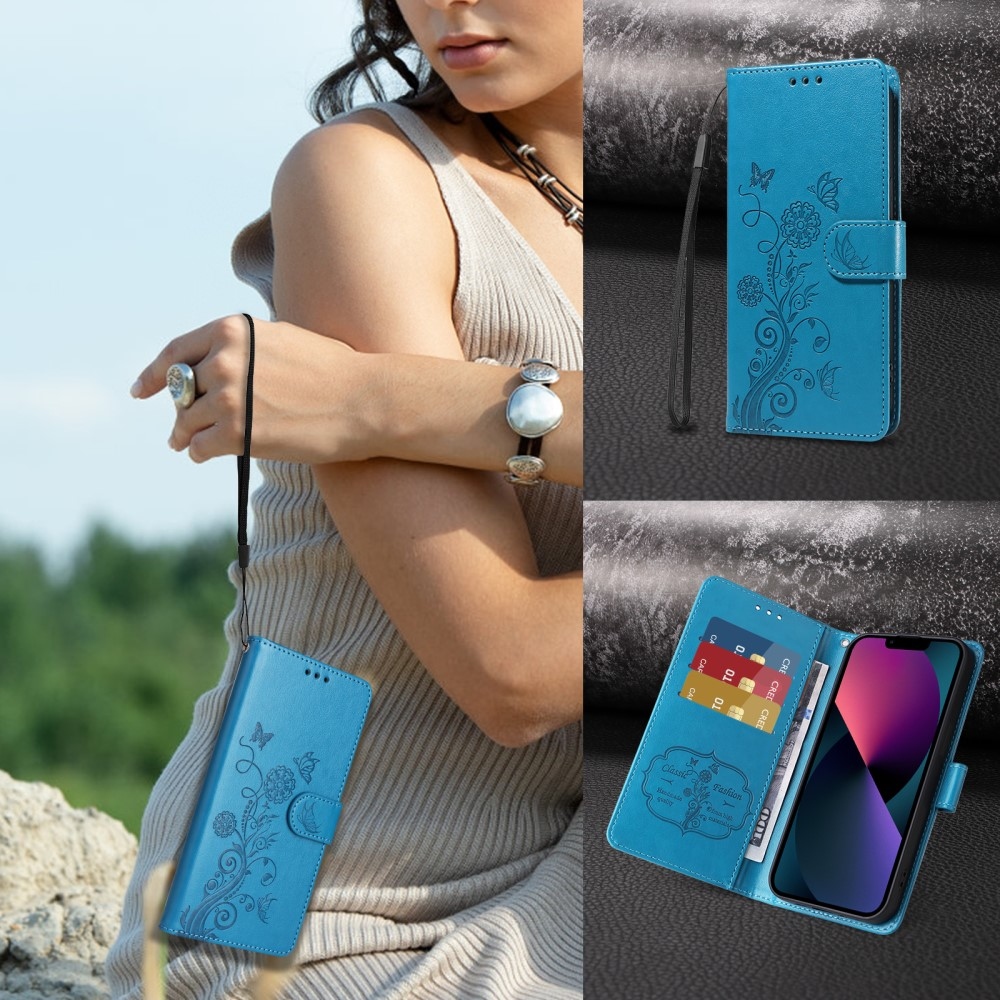 Flowery knižkové púzdro na Xiaomi Redmi A5 (173.45x79.35x8.45mm) - modré