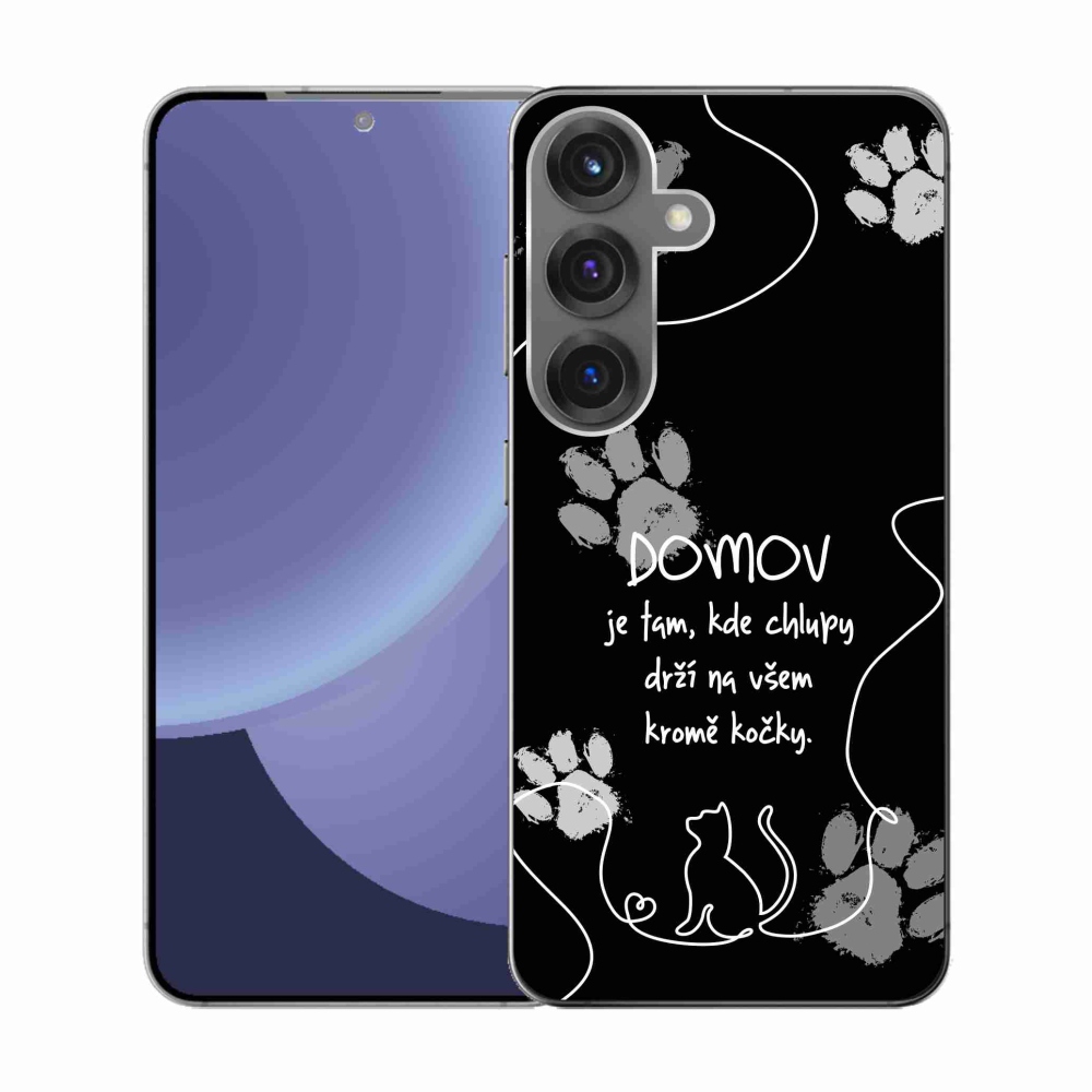 Gélový kryt mmCase na Samsung Galaxy S25 - mačacie motív čierne pozadie