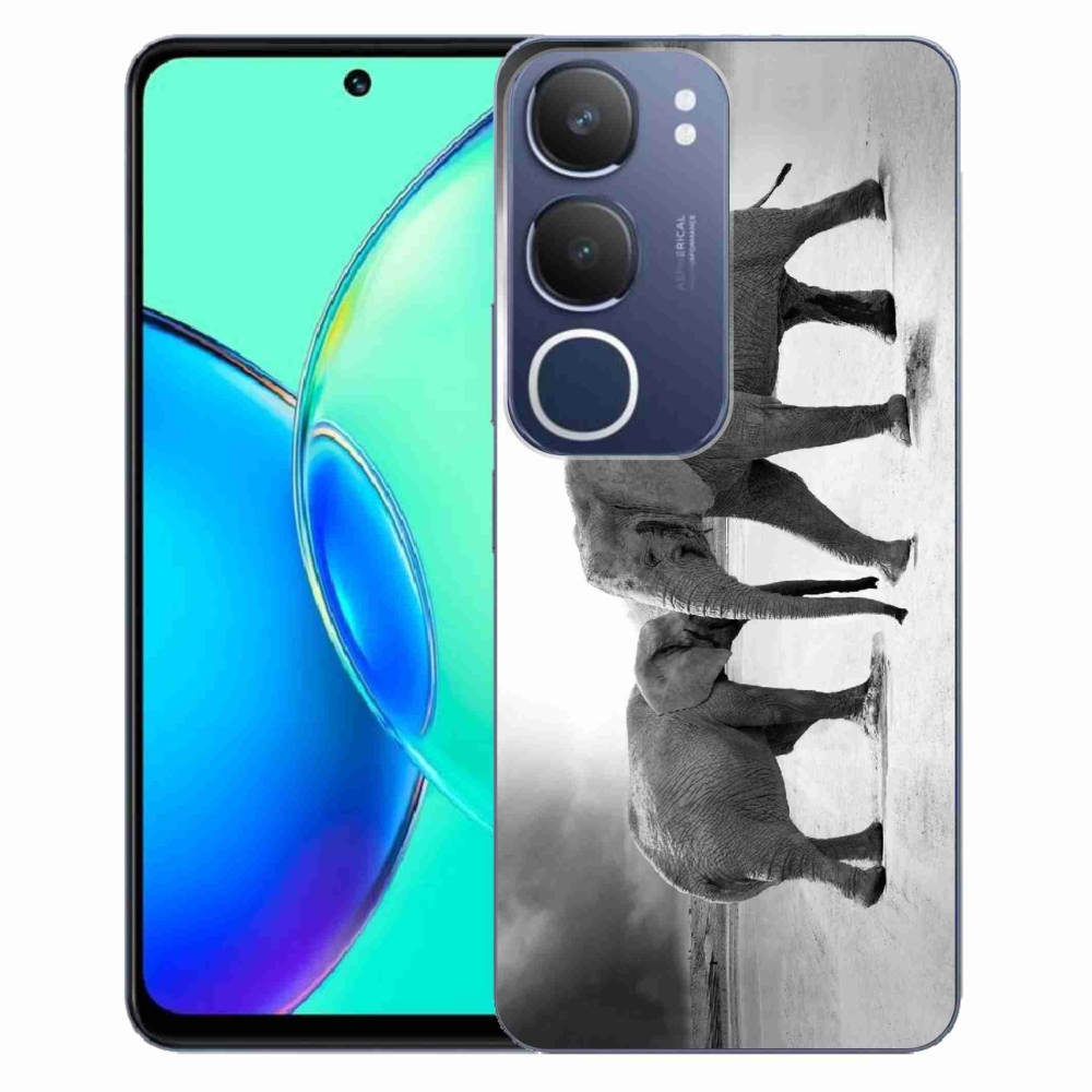 Gélový kryt mmCase na Vivo Y19s - čiernobieli slony