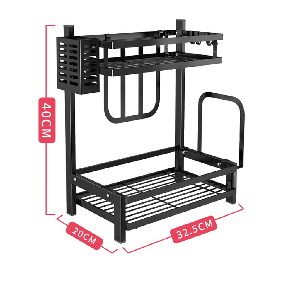 Dvojpodlažný stojan na koreničky a nože z uhlíkovej ocele – čierny