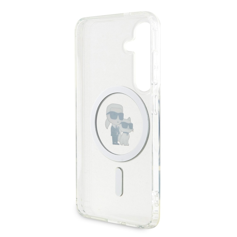 Karl Lagerfeld IML Glitter Karl and Choupette MagSafe Zadný Kryt pre Samsung Galaxy S24 Transparent