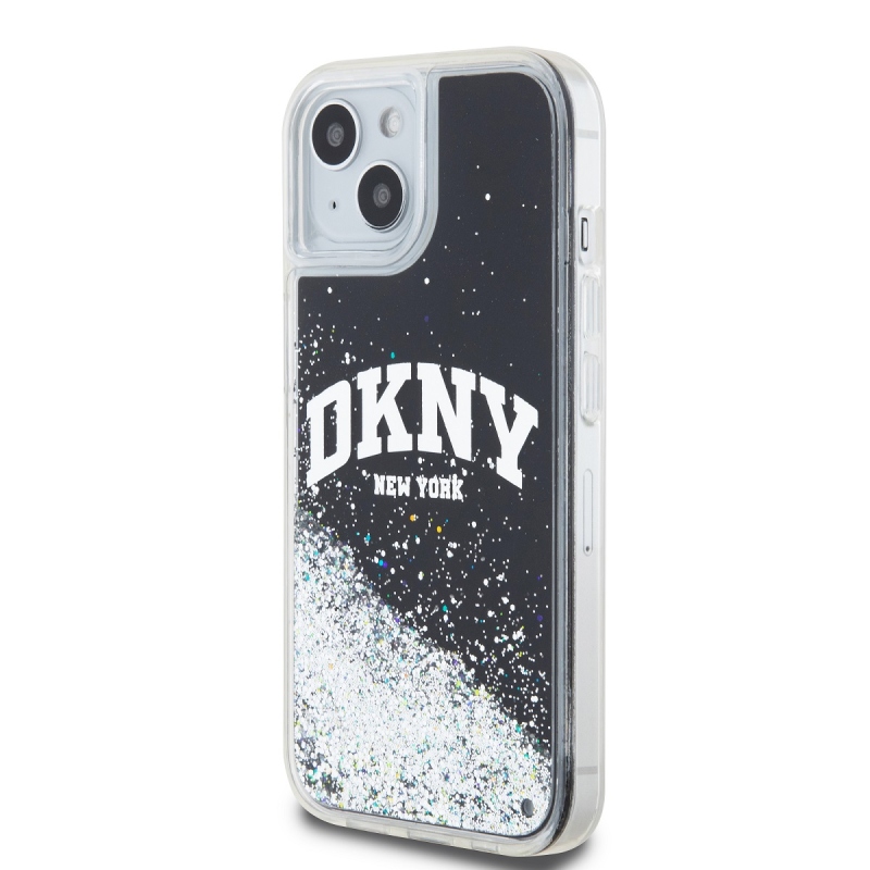 DKNY Liquid Glitter Arch Logo Zadný Kryt pre iPhone 15 Black