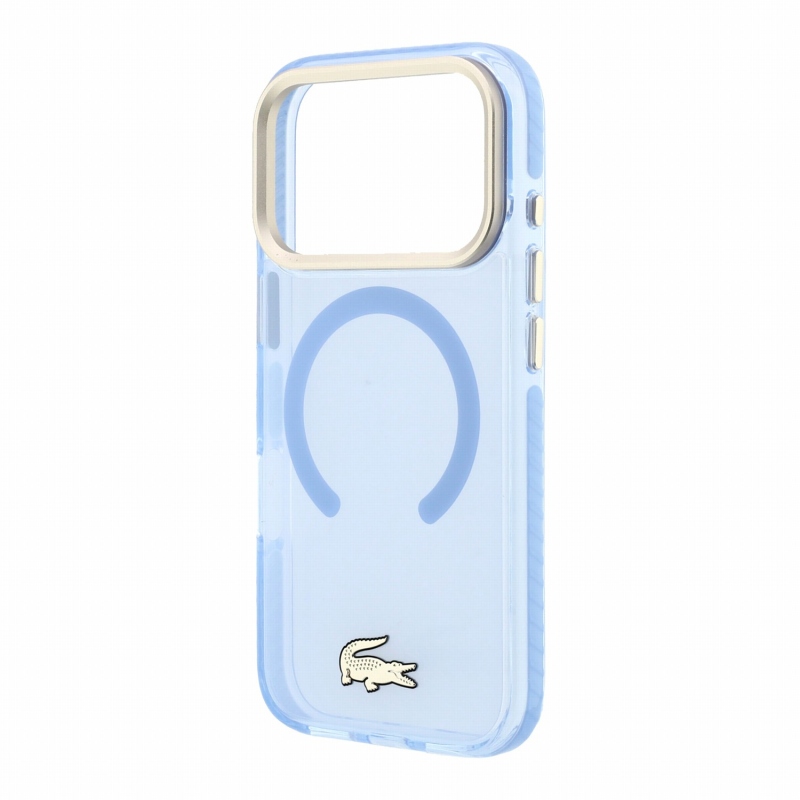 Lacoste IML Shockproof Petit Pique Gold Logo MagSafe zadný kryt pre iPhone 18 Pro Max, modrý