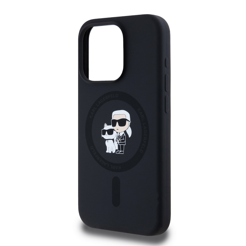 Karl Lagerfeld Liquid Silicone Karl a Choupette Magsafe Zadný Kryt pre iPhone 15 Pro Black