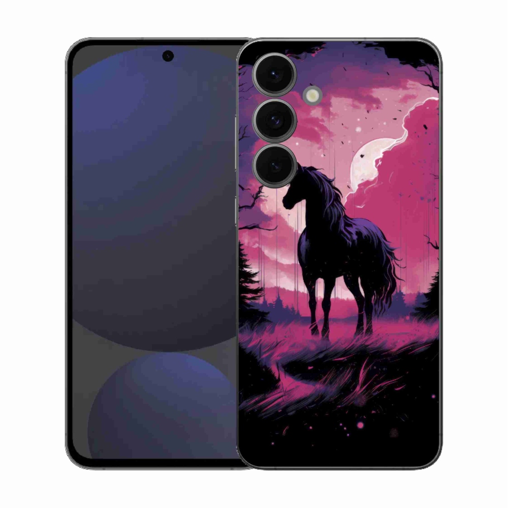Gélový kryt mmCase na Samsung Galaxy S25 FE - čierny kreslený kôň 1