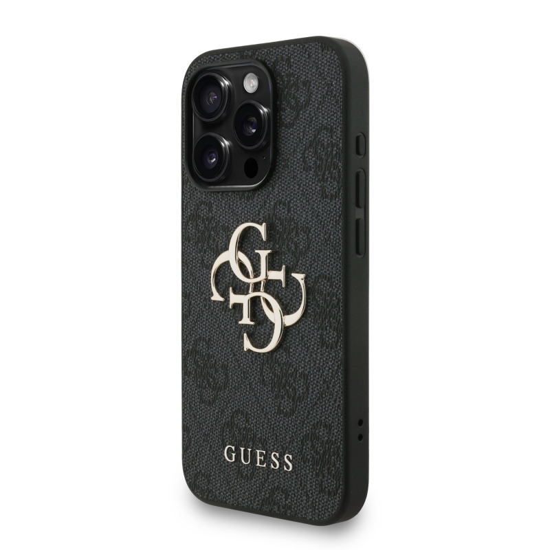 Guess PU 4G Metal Logo Strap Zadný Kryt pre iPhone 15 Pro Max Black