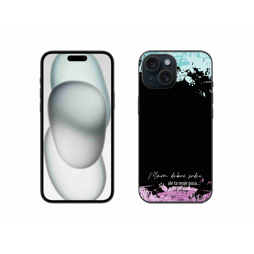 Gélový kryt mmCase na iPhone 15 - vtipný text 3 čierne pozadie