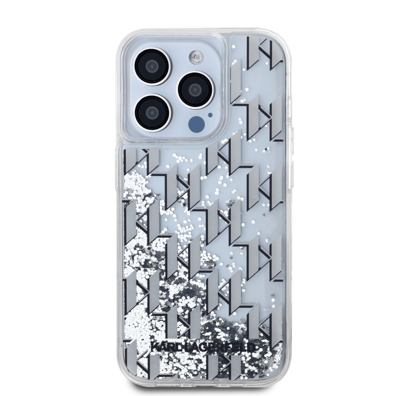 Karl Lagerfeld Liquid Glitter Monogram Gradient Zadný Kryt pre iPhone 15 Pro Max White