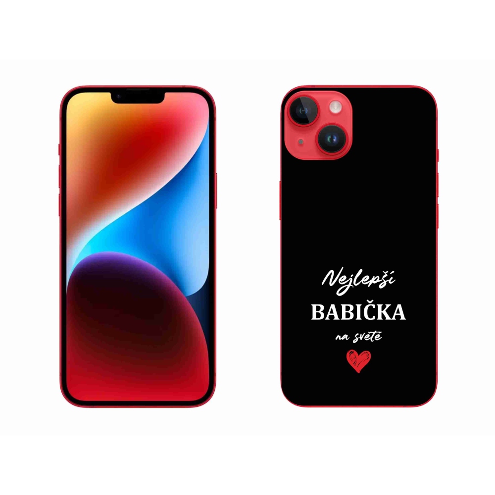 Gélový kryt mmCase na iPhone 14 Plus - najlepšia babička 1 čierne pozadie