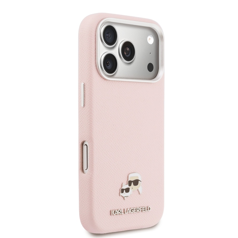 Karl Lagerfeld PU Karl and Choupette Heads Pins MagSafe zadný kryt pre iPhone 17 Pro Pink