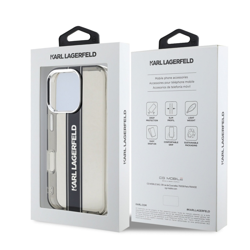 Zadný kryt Karl Lagerfeld IML Stripe Logo pre iPhone 16 Pro Max Black