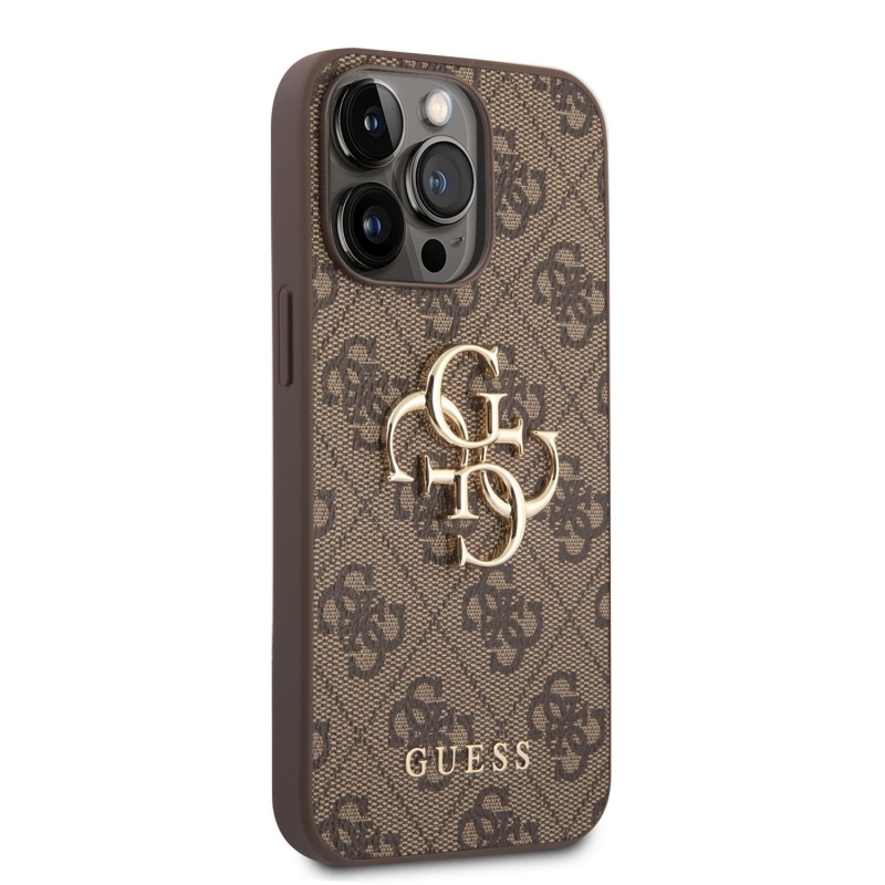 Guess PU 4G Metal Logo Zadný Kryt pre iPhone 14 Pro Max Brown
