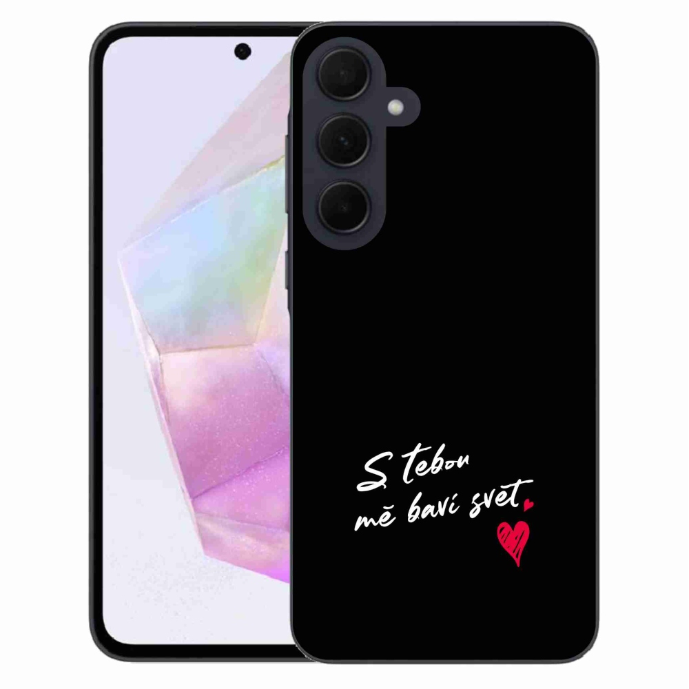Gélový kryt mmCase na Samsung Galaxy A35 5G - zamilovaný text 1 čierne pozadie