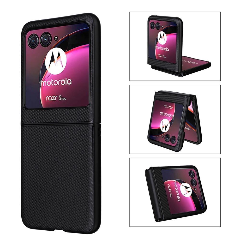 Textúry plastový kryt s umelou kožou na Motorola Razr 40 Ultra 5G - čierny