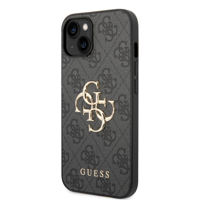 Guess PU 4G Metal Logo Zadný Kryt pre iPhone 15 Grey