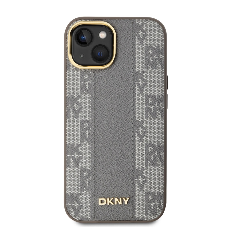 DKNY PU Leather Checkered Pattern Magsafe Zadný Kryt pre iPhone 15 Beige