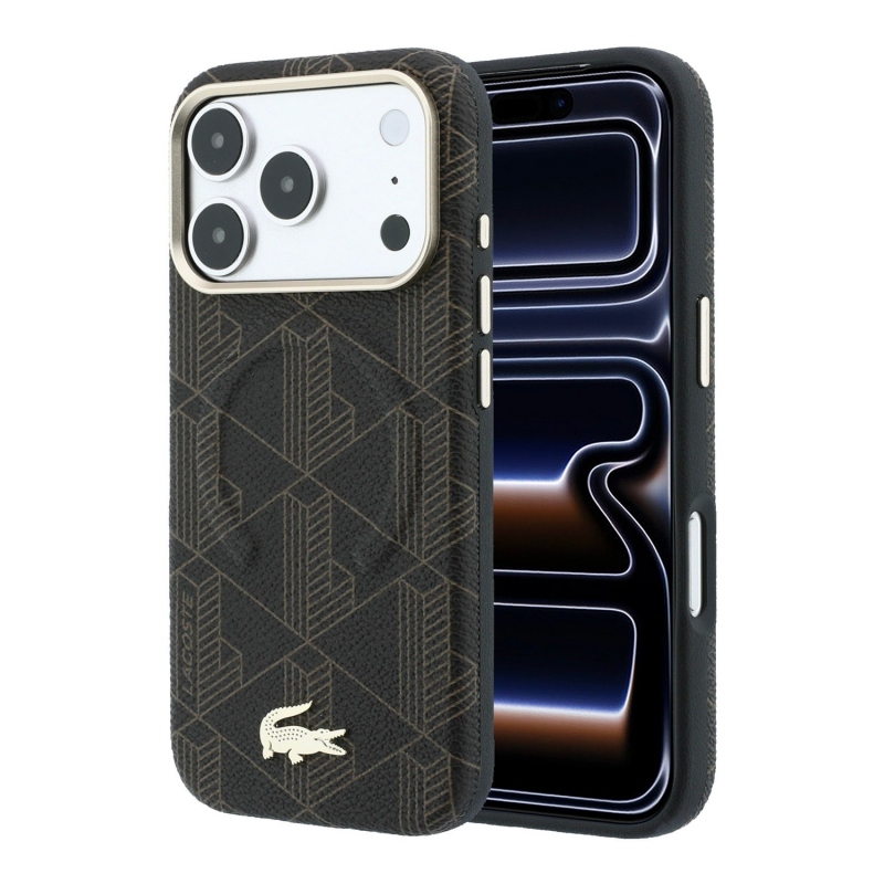 Lacoste PVC Semi Wrap Blend Embossed MagSafe zadný kryt pre iPhone 18 Pro, hnedý
