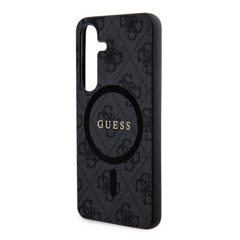 Guess PU Leather 4G Colored Ring MagSafe Zadný Kryt pre Samsung Galaxy S24 Black
