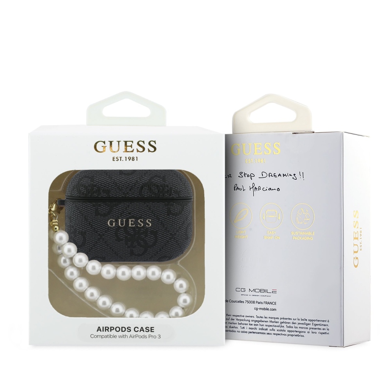 Guess PU 4G Classic Logo Pearl Strap Puzdro pre AirPods Pro 3 Black