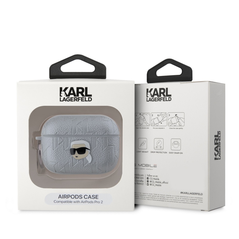 Karl Lagerfeld PU Embossed Karl Head Puzdro pre AirPods Pro 2 Silver