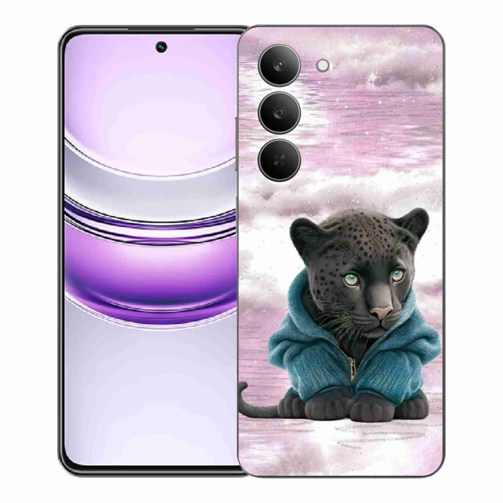 Gélový kryt mmCase na Realme 14x 5G - čierny panter vo svetri