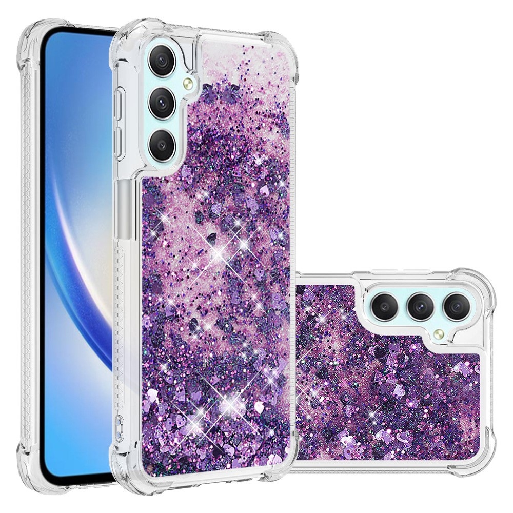 Glitter presýpacie gélový obal na Samsung Galaxy A24 - tmavofialový/srdiečka 