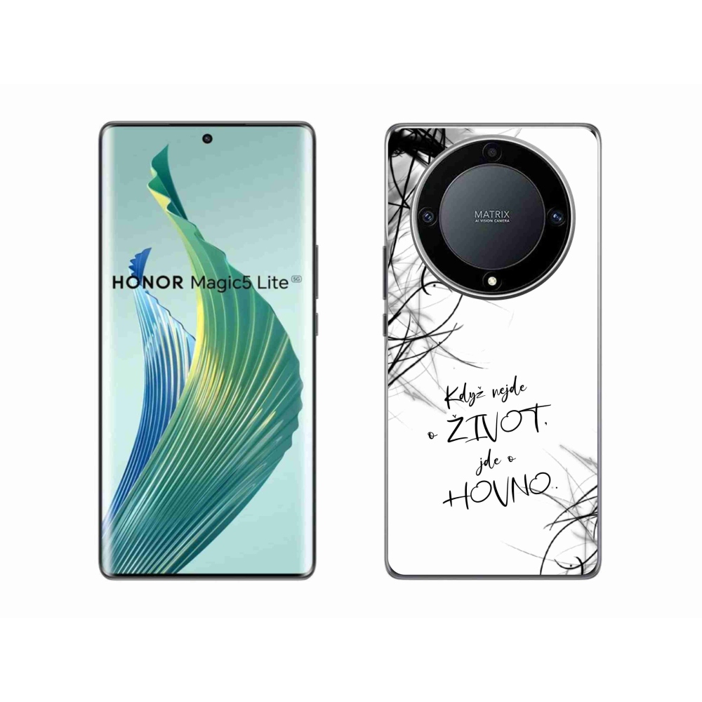 Gélový kryt mmCase na Honor Magic 5 Lite 5G - vtipný text 16 biele pozadie