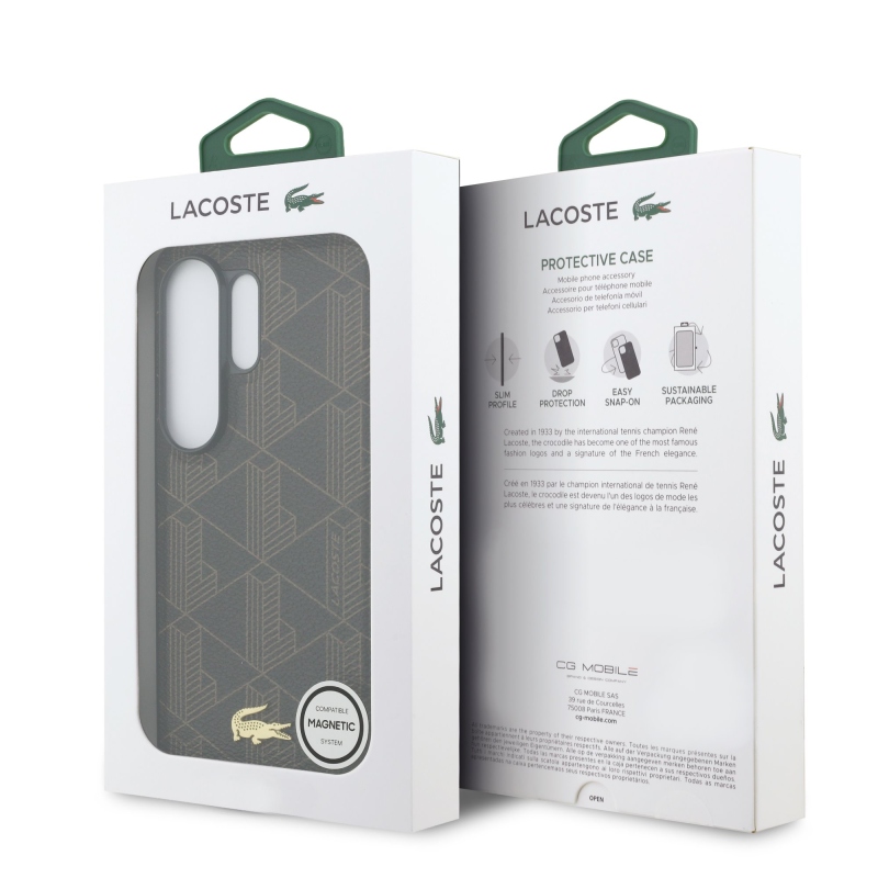Lacoste PVC Blend Monogram Gold Logo Magnetic Back Cover pre Samsung Galaxy S26 Ultra Brown