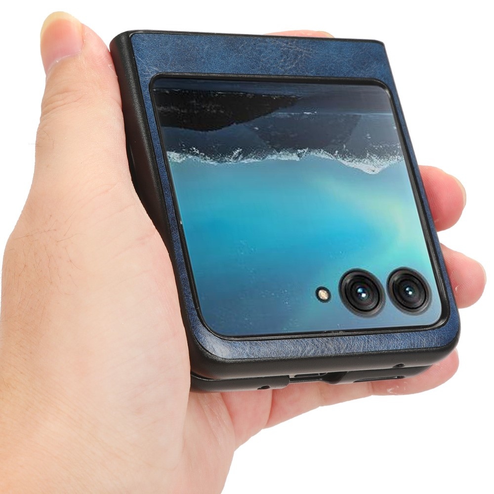 Vintages plastový kryt s umelou kožou na Motorola Razr 40 Ultra 5G - modrý