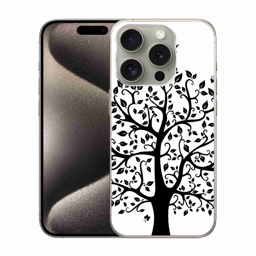 Gélový kryt mmCase na iPhone 15 Pro - čiernobiely strom