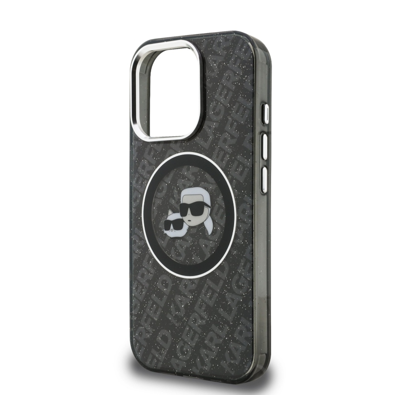 Karl Lagerfeld IML K&CH Heads Repeated Logo MagSafe Zadný Kryt pre iPhone 15 Pro Black