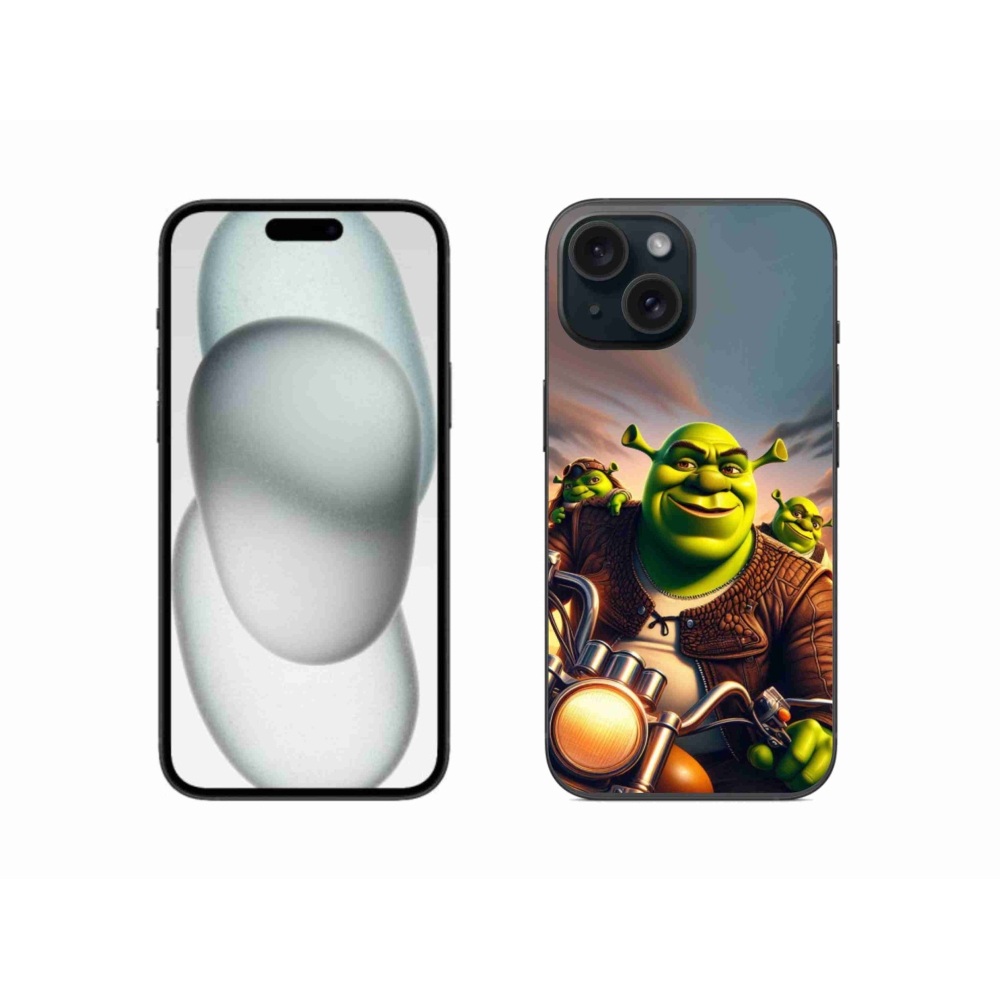 Gélový kryt mmCase na iPhone 15 - shrek na motorke