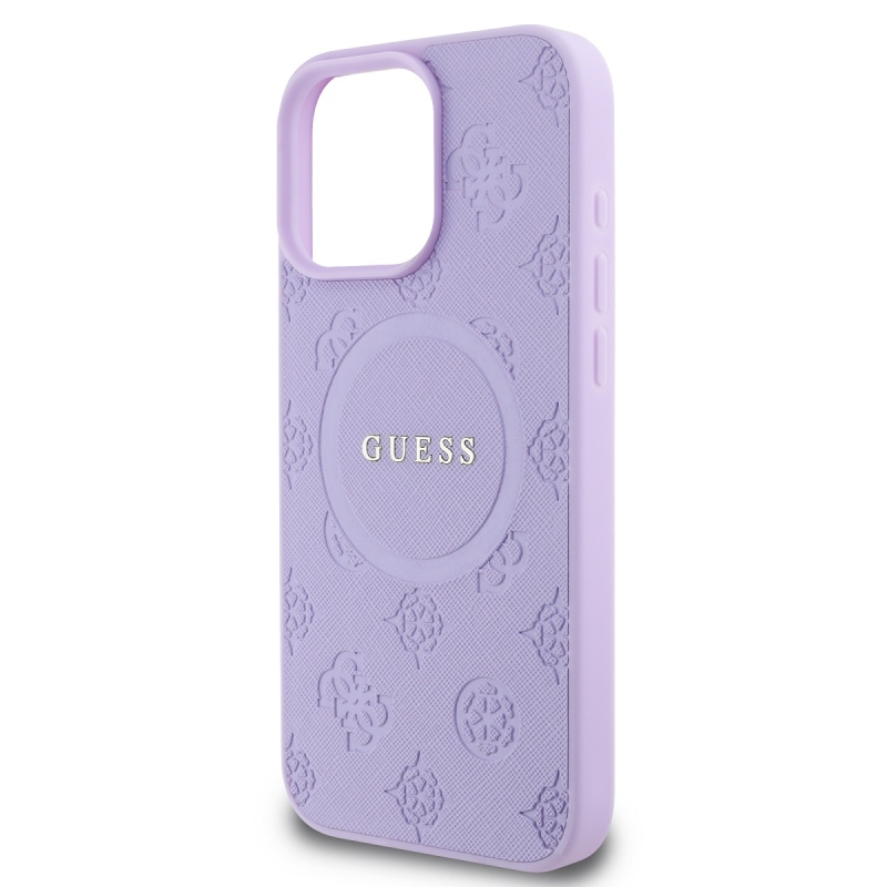 Guess Saffiano Peón Stamp MagSafe Zadný Kryt pre iPhone 16 Pro Purple